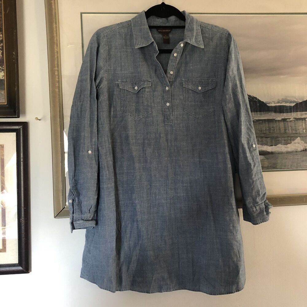 Bit & Bridle Blue Chambray Popover Tunic Top Women’s Sz S A537
